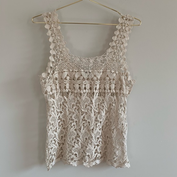 American Rag Tops - Crochet Tank Beige Cream Boho Medium